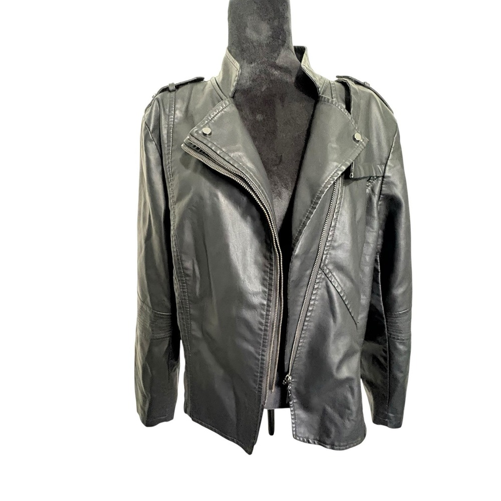 Chouyatou 2XL Black Moto Jacket Faux Leather Zip Biker Lightweight